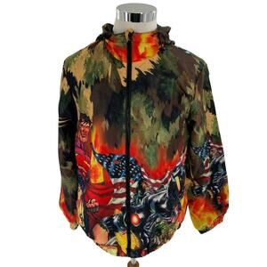 Justice League Army Windbreaker Jacket Hoodie Mens Large Full Zip Multicolor NWT